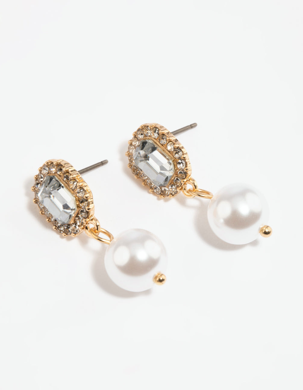 Gold Diamante & Pearl Drop Earrings