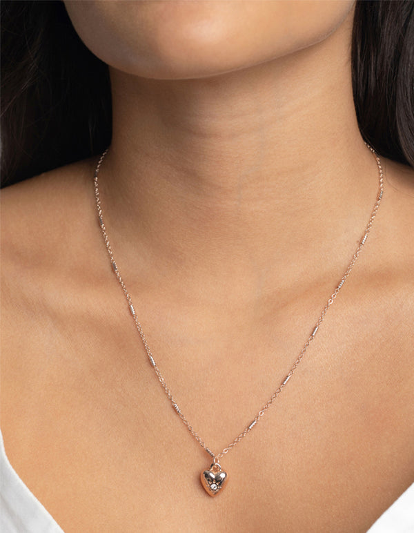 Mixed Metal Puff Heart Necklace Set