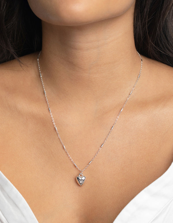 Mixed Metal Puff Heart Necklace Set