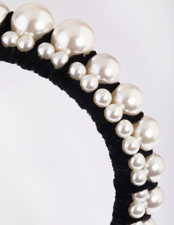 Black & White Pearl Velvet Headband