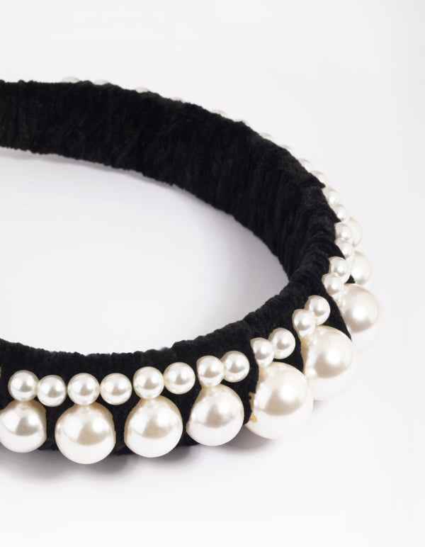 Black & White Pearl Velvet Headband