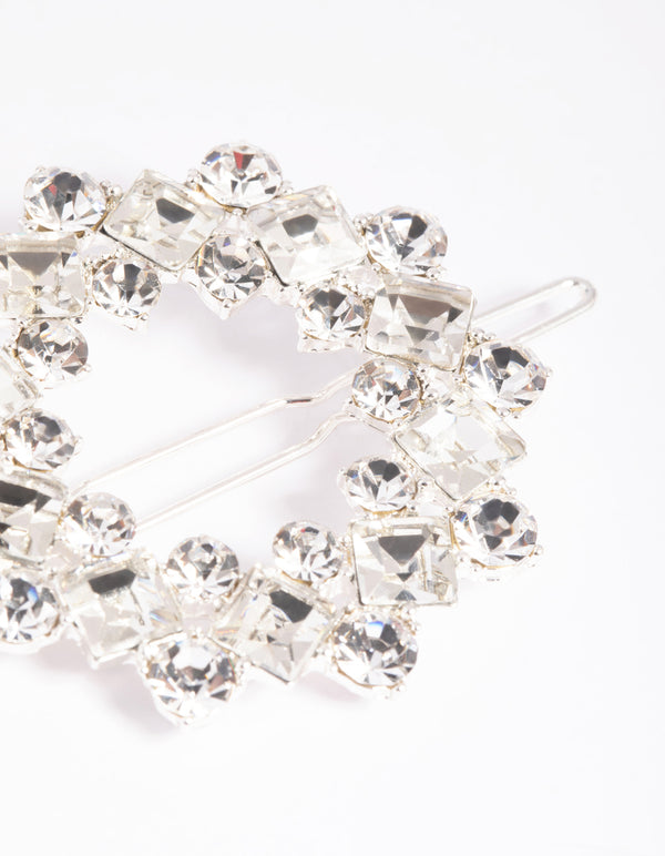 Silver Diamante Circle Clips