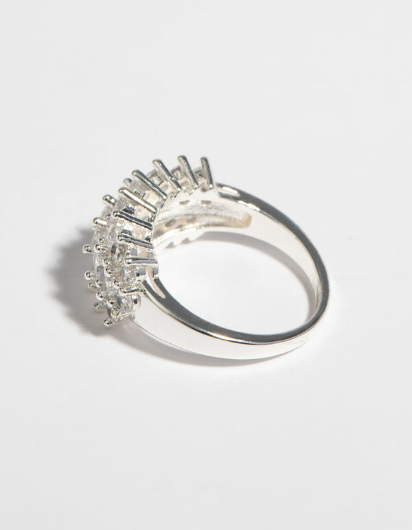 Silver Cubic Zirconia Cluster Ring