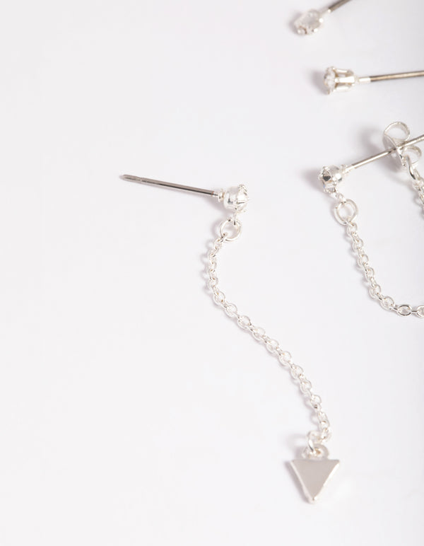 Silver Fine Diamante Mixed Stud Earring 5-Pack