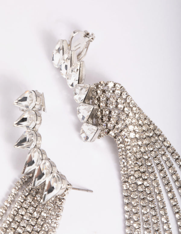 Rhodium Diamante Cuff Earrings