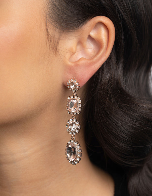 Rose Gold Pink Stone Drop Earrings