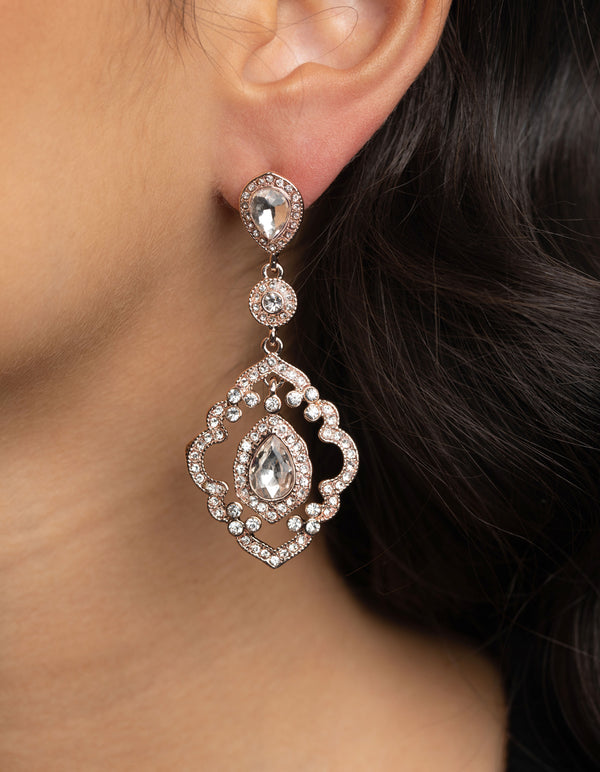 Rose Gold Diamante Drop Earrings