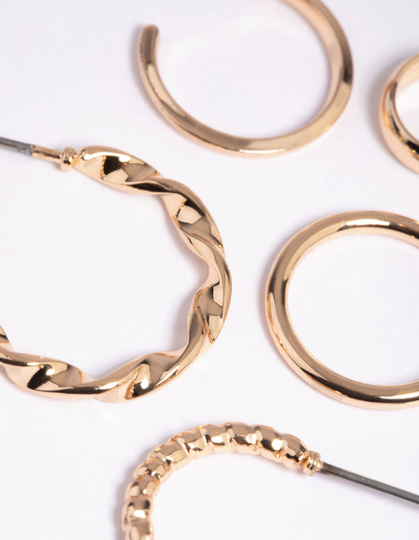Gold Smooth & Twisted Stacking Earrings