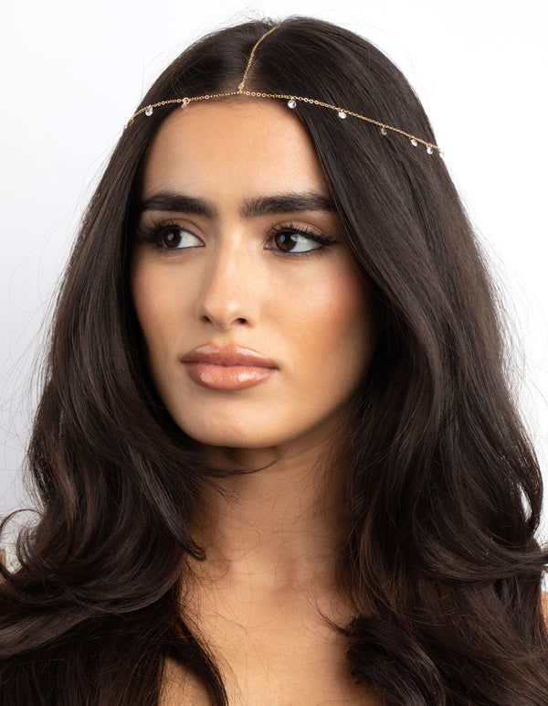Gold Cubic Zirconia Dainty Head Chain