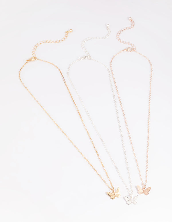 Mixed Metal Butterfly Wing Necklace Pack
