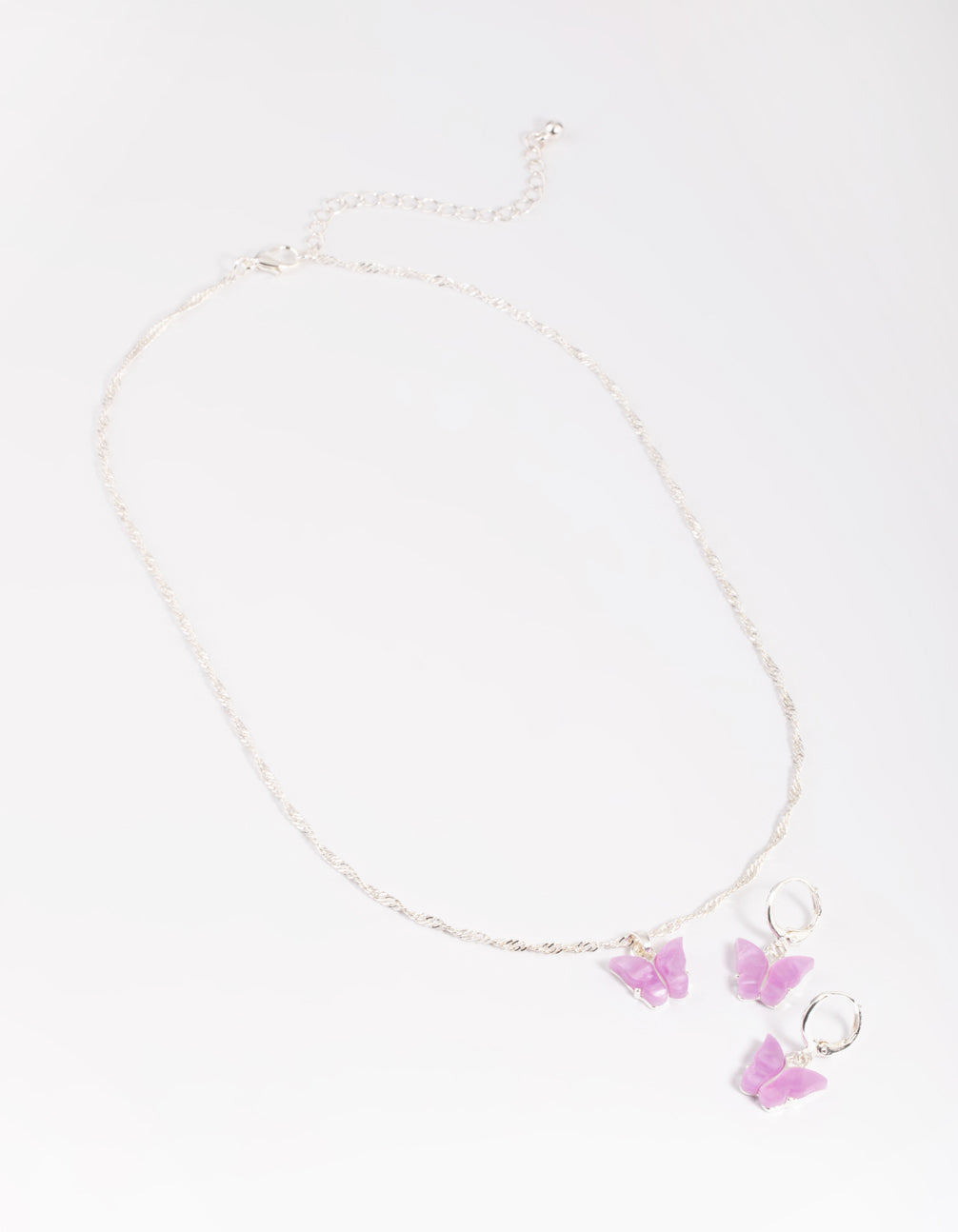 Mixed Metal Butterfly Necklace & Huggie Hoop Earrings