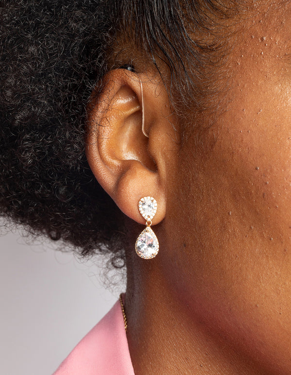 Gold Diamond Simulant Necklace & Earrings Set