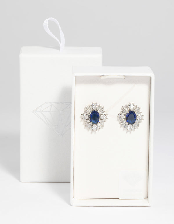 Diamond Simulant Sapphire Vintage Stud Earrings