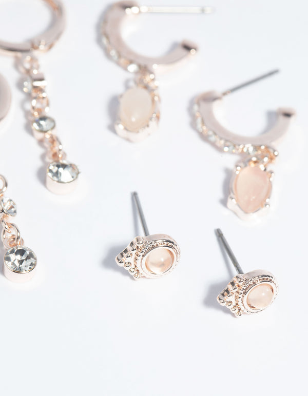 Rose Gold Plated Quartz Diamante Earring Pack