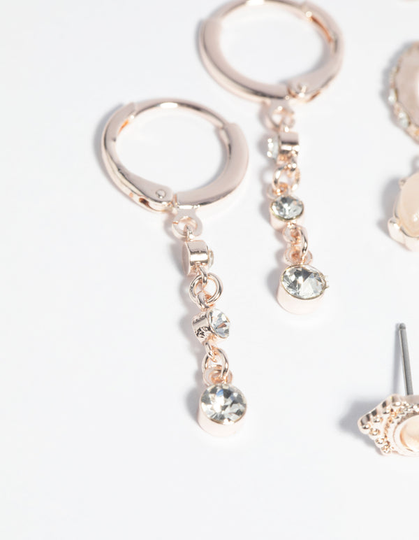 Rose Gold Plated Quartz Diamante Earring Pack