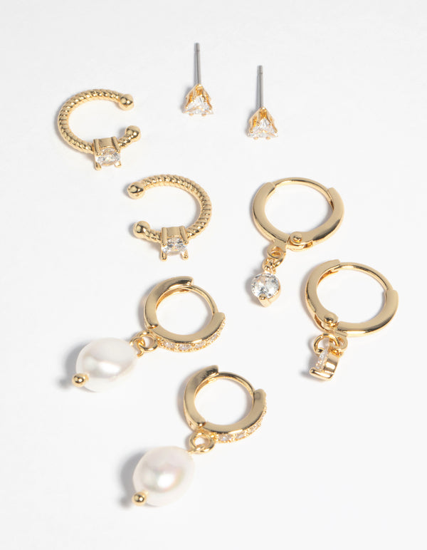 Gold Plated Freshwater Pearl Earring 4-Pack