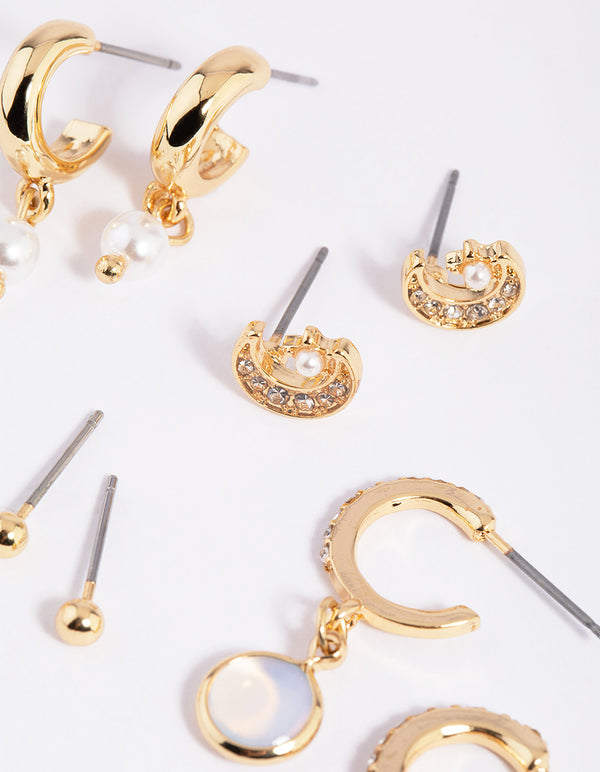 Gold Plated Celestial Stud & Huggie Hoop Earring 4-Pack