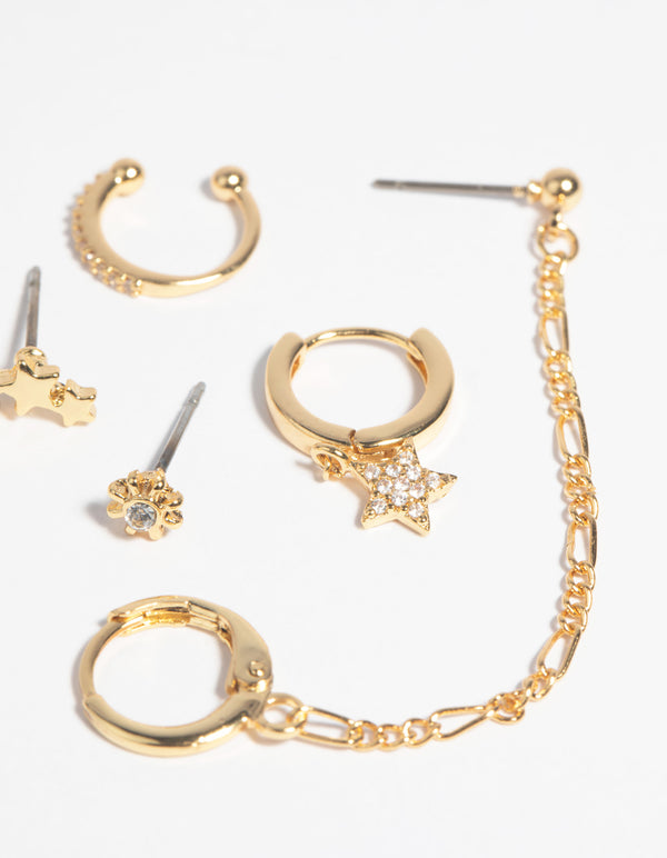 Gold Plated Celestial Stud Earring Pack