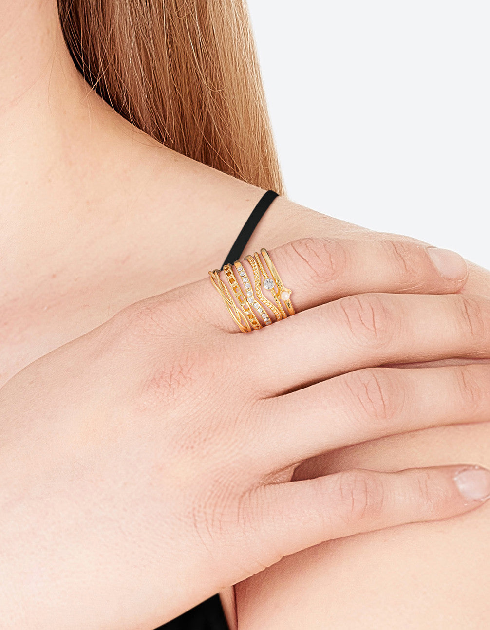 Gold Plated Diamante Twist Ring 6-Pack