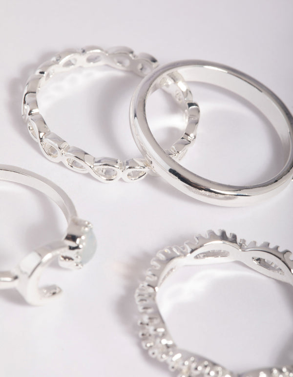 Silver Plated Moonstone Ring 4-Pack