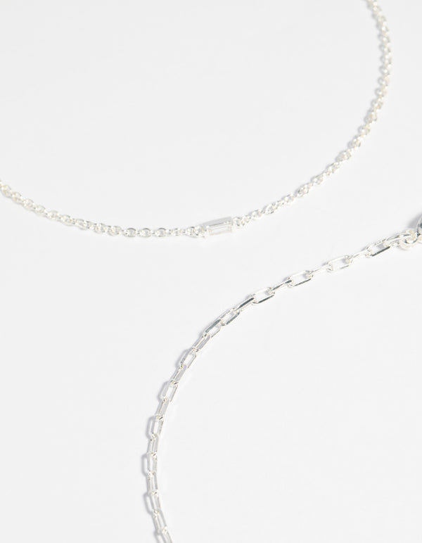 Silver Plated Fine Chain Anklet Set