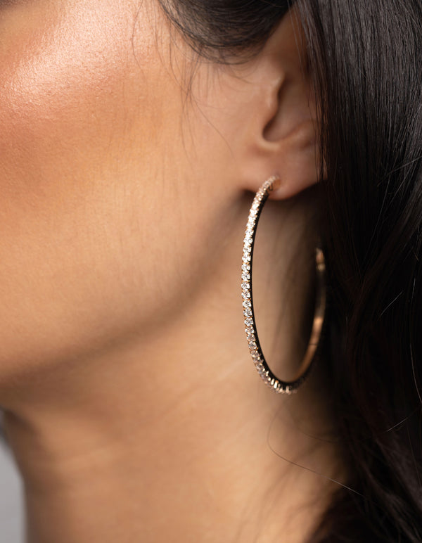 Gold Cubic Zirconia Pave Hoop Earrings