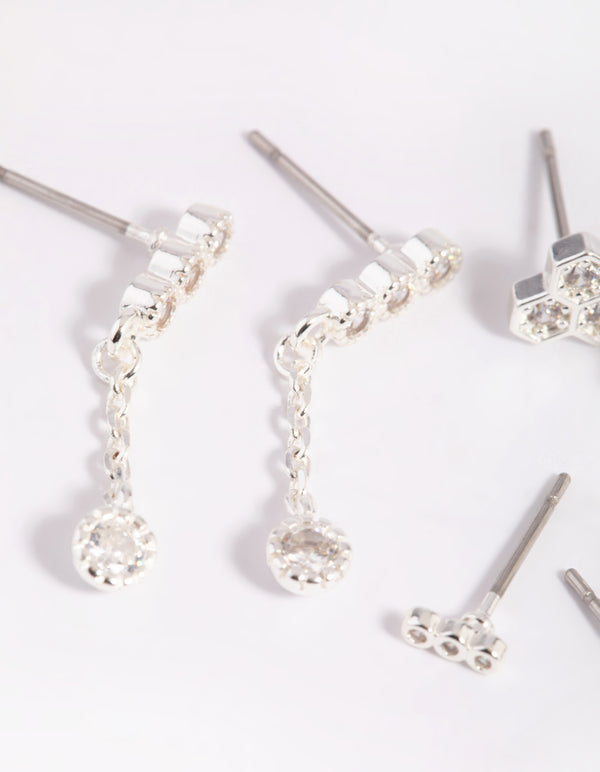 Silver Cubic Zirconia Round Stud Earring 7-Pack