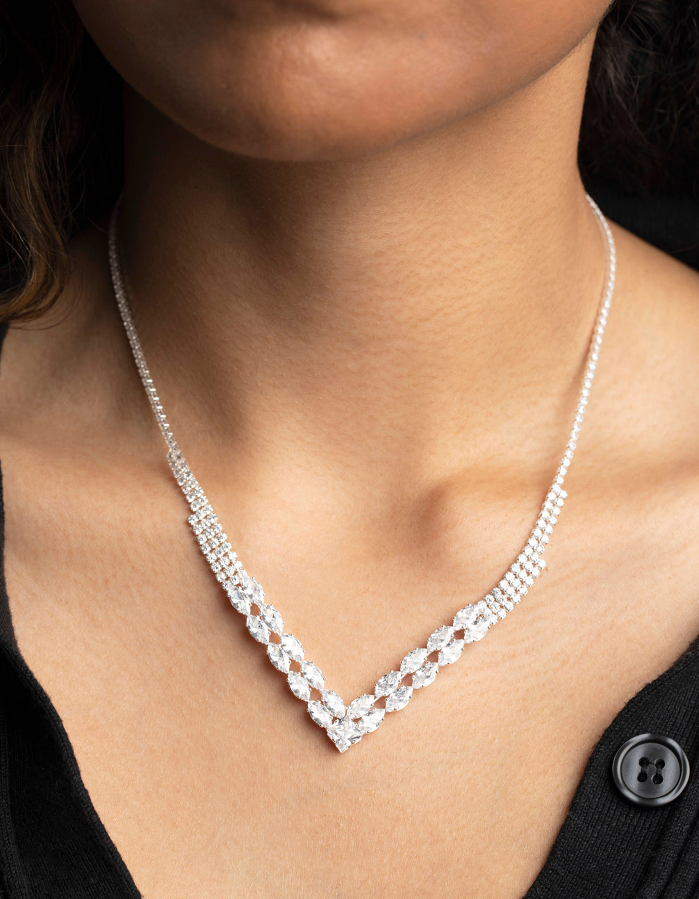 Silver Cubic Zirconia Point Statement Necklace