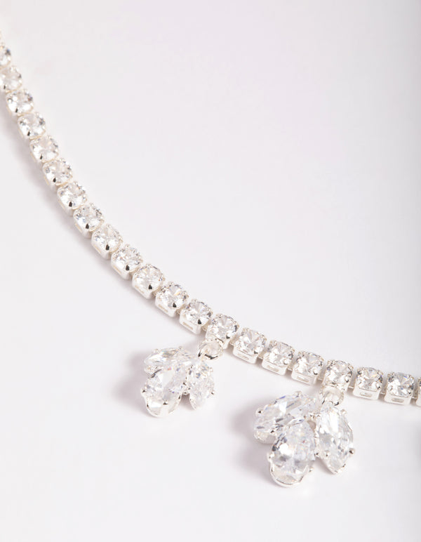 Silver Cubic Zirconia Marquise Statement Necklace & Earrings Set