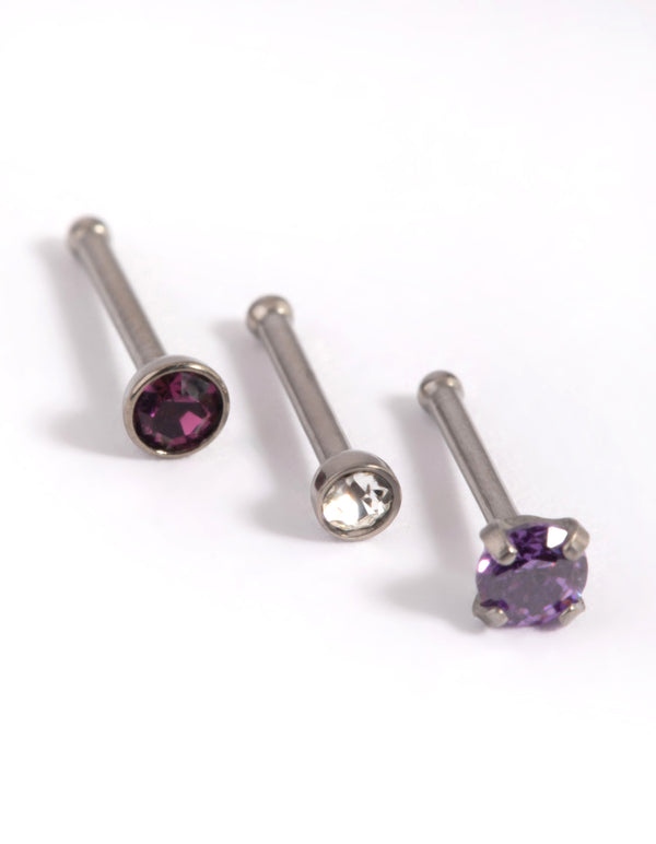 Titanium Rainbow Crystal Nose Studs