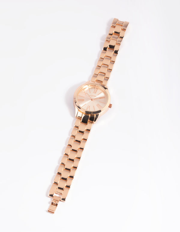 Rose Gold Roman Link Strap Watch