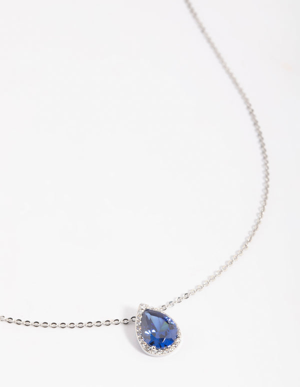 Blue Cubic Zirconia Pear Halo Necklace