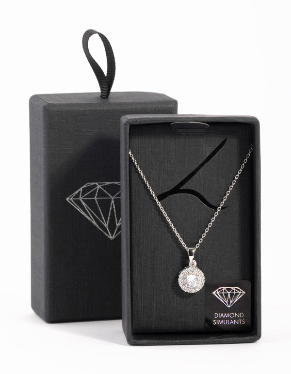 Silver Cubic Zirconia Halo Necklace