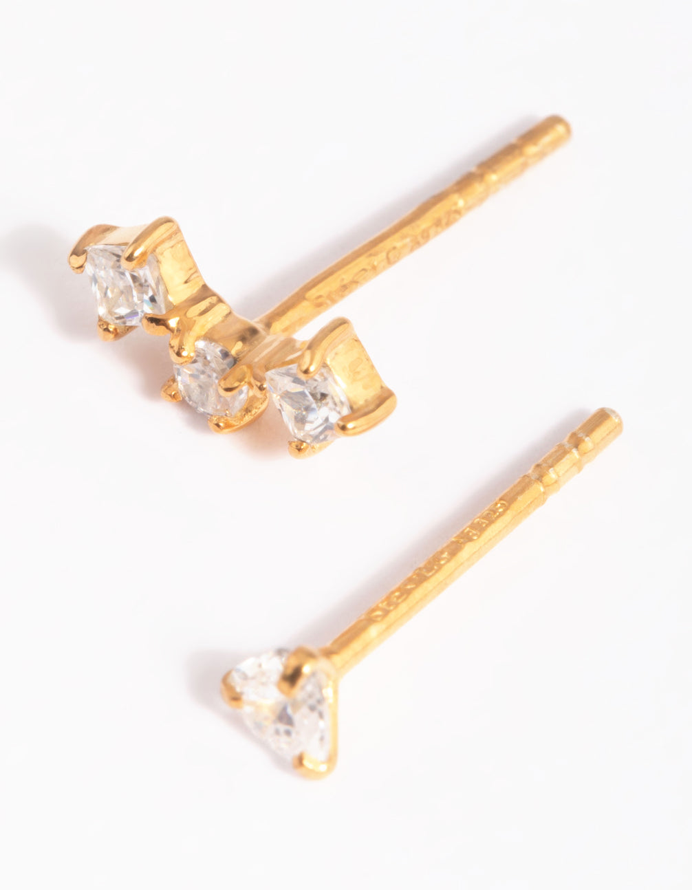 Gold Plated Sterling Silver Mismatched Diamante Stud Earrings
