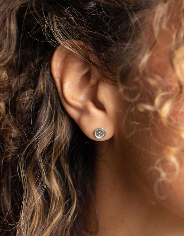 Sterling Silver Button Stud Earrings