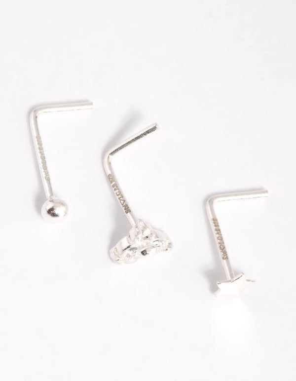 Sterling Silver Star & Flower Nose Stud Pack