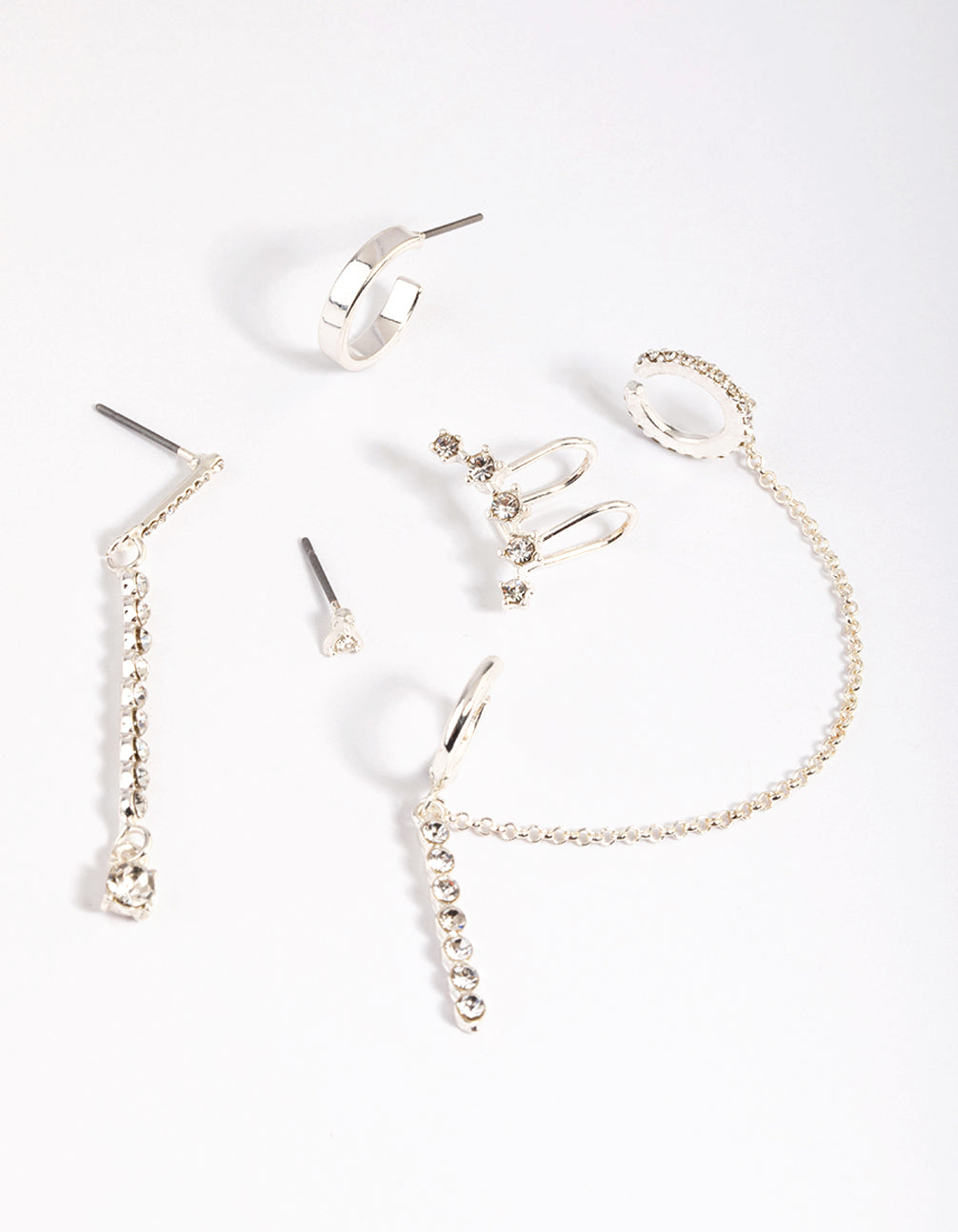 Silver Clear Stone Stud Earring Pack