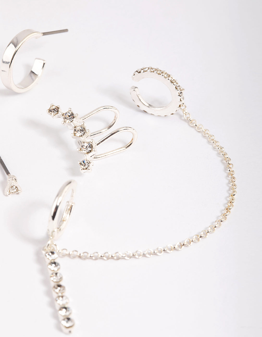 Silver Clear Stone Stud Earring Pack
