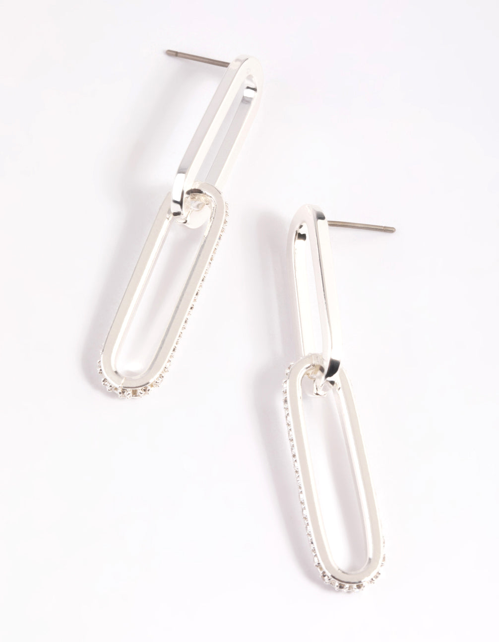Silver Plated Rectangular Diamante Stud Earrings
