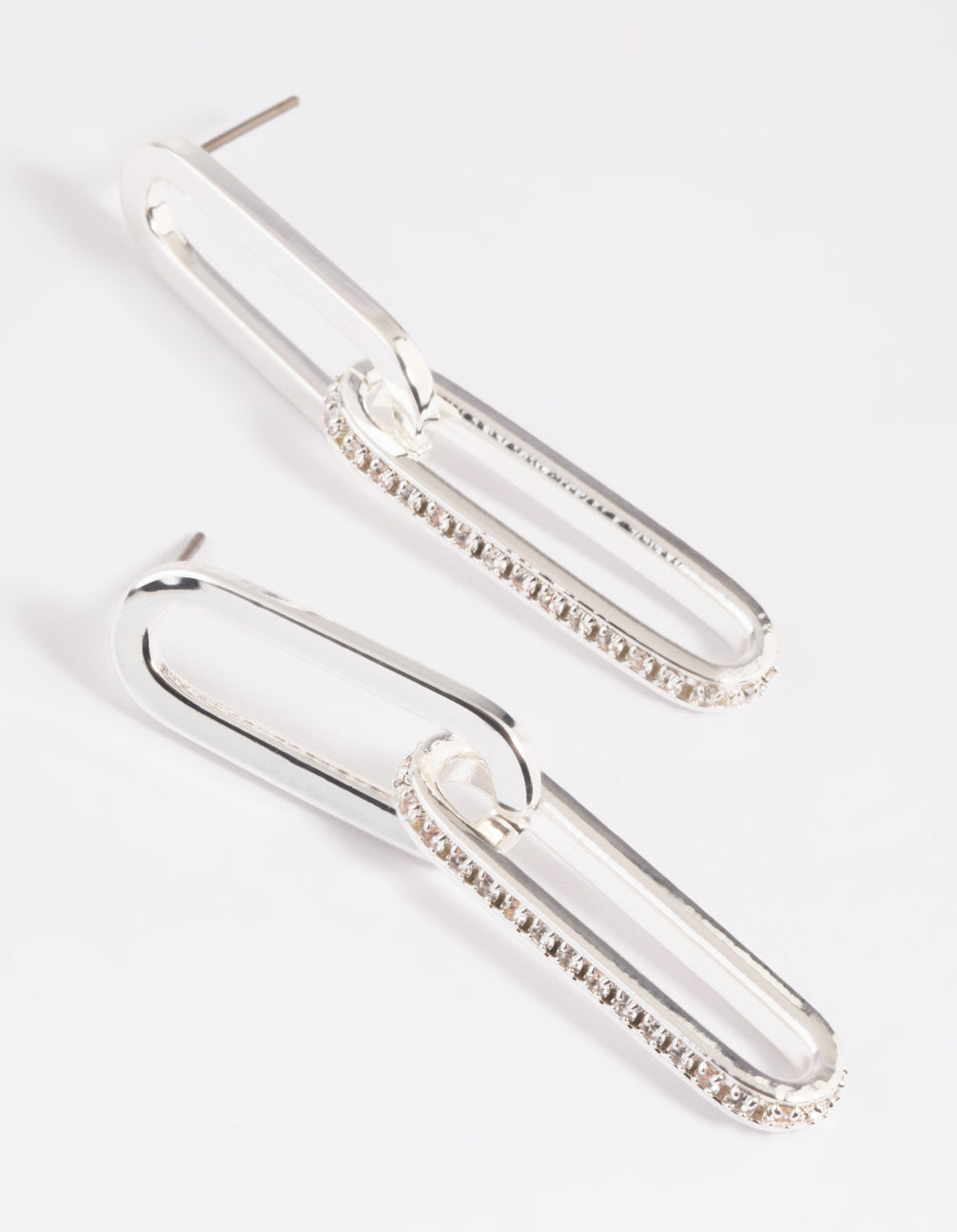 Silver Plated Rectangular Diamante Stud Earrings