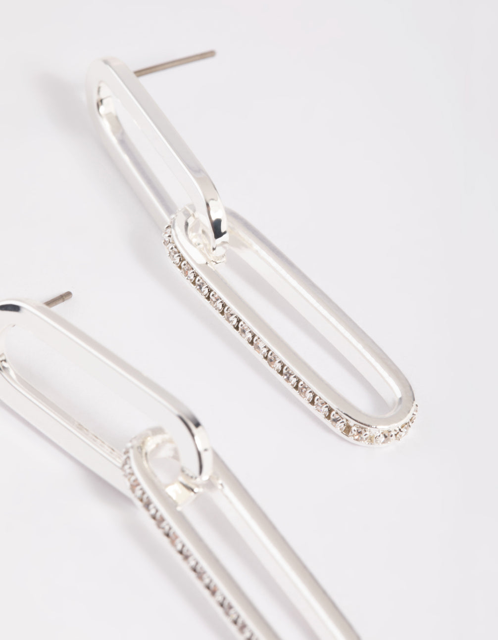 Silver Plated Rectangular Diamante Stud Earrings