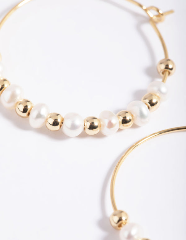 Gold Plated Pearl Hoop Earrings