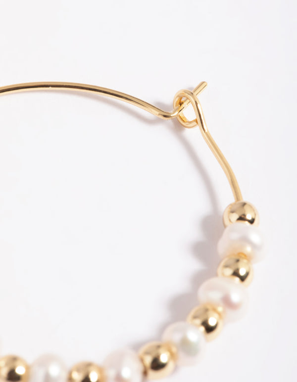 Gold Plated Pearl Hoop Earrings