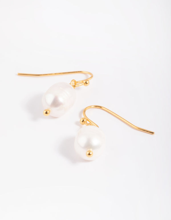 Gold Plated Brass Pearl Drop Earrings
