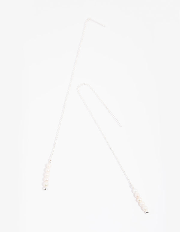 Silver Plated Pearl Thread Through Earrings