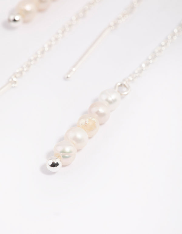 Silver Plated Pearl Thread Through Earrings