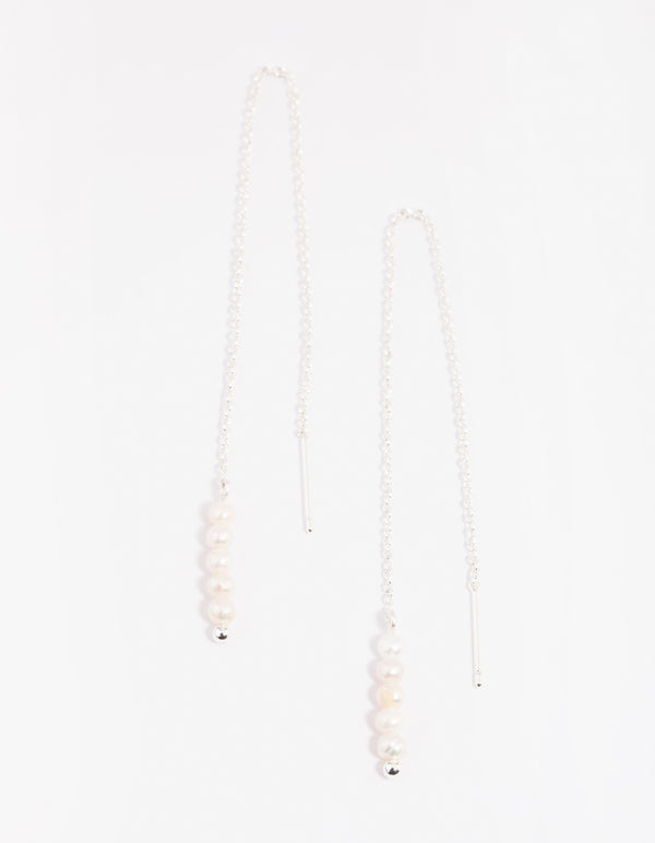 Silver Plated Pearl Thread Through Earrings