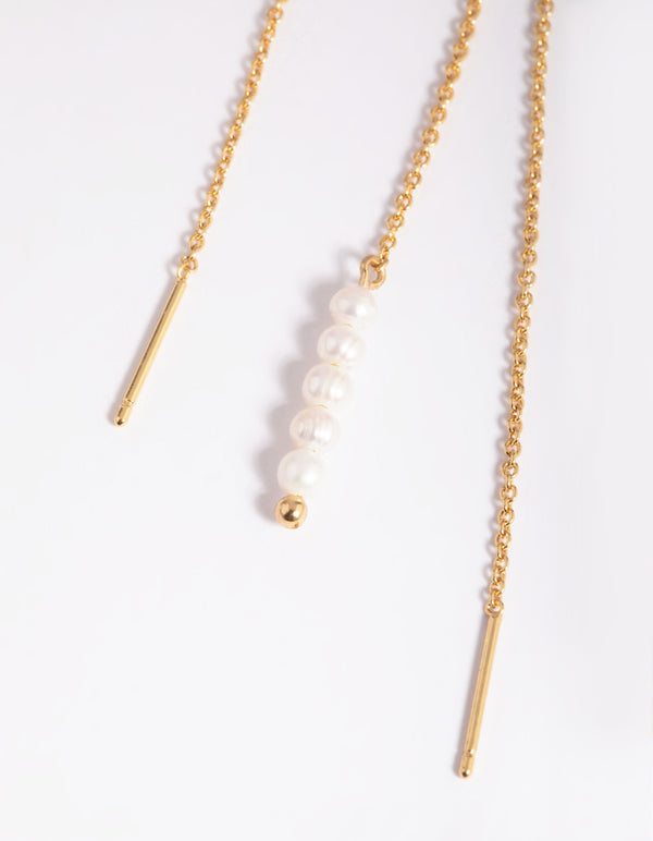 Gold Plated Pearl Thread Through Earrings
