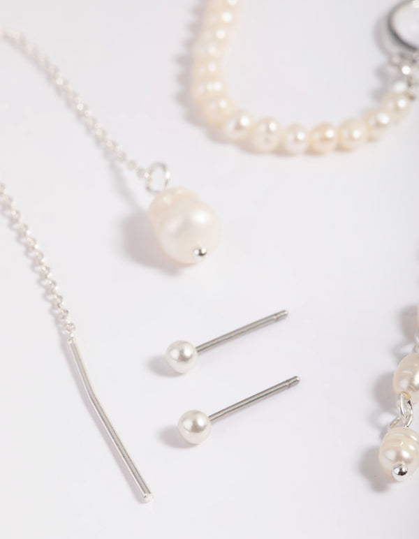 SIlver Plated Pearl Chain Earring Stack 6-Pack