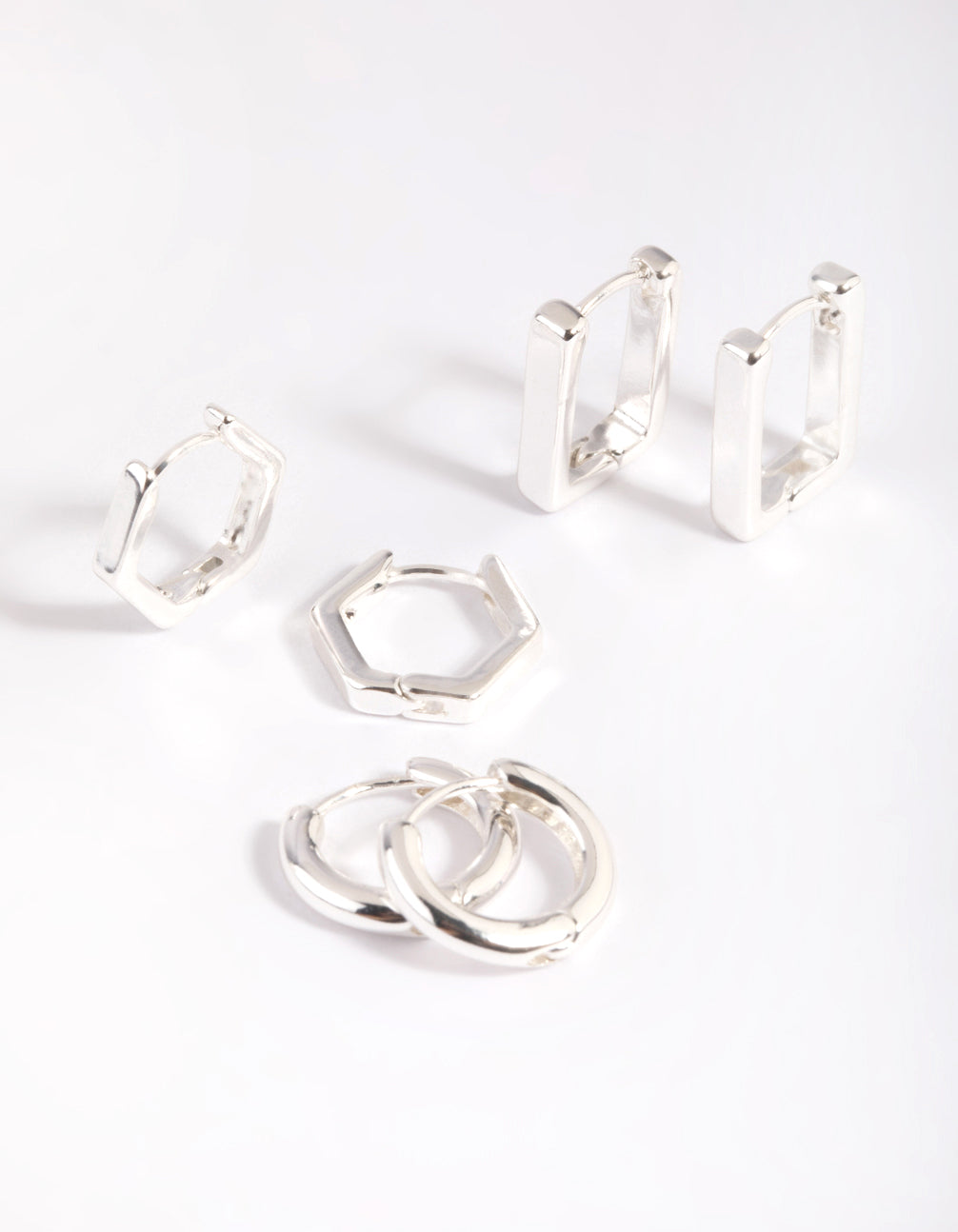 Silver Plated Brass Hexagon Earring Stack 6-Pack